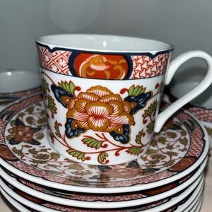 George Briard "Peony" Imari  8 Teacups and 7 Saucer Plate Set Chinoiserie Set